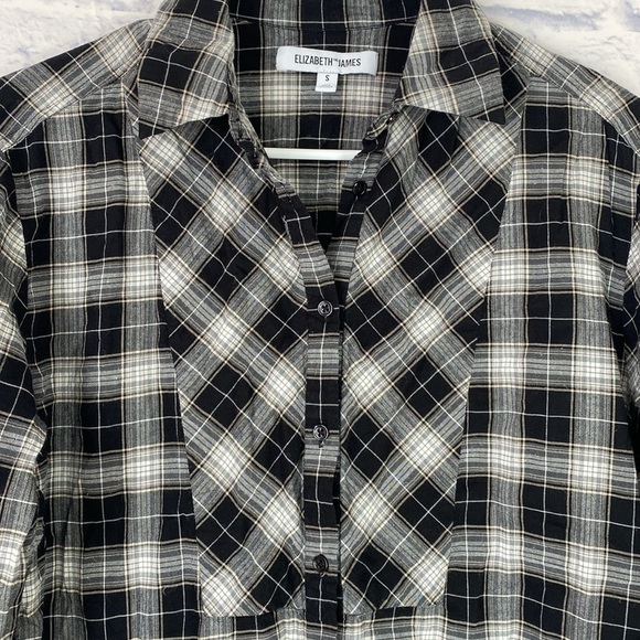 Elizabeth and James black plaid long sleeve button down small - Picture 2 of 5